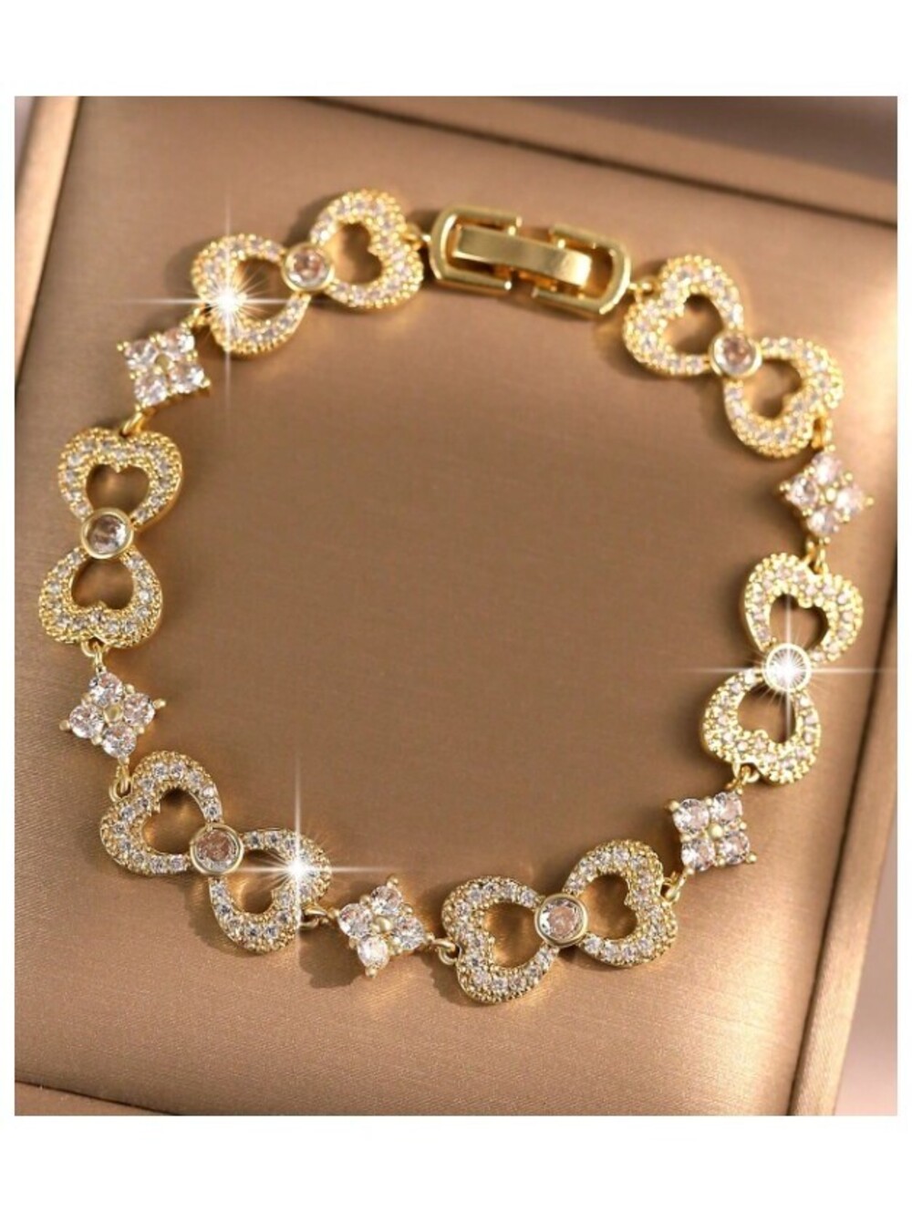 Heart bow design- Bracelet - Gold - CZs - 7"